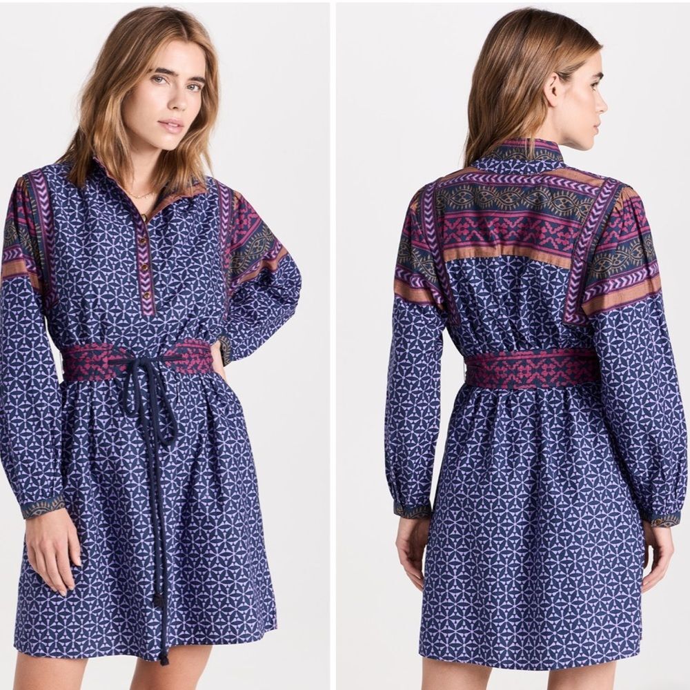 XIRENA Yasmeen Dress Cotton Long Puff Sleeve  Whimsey Purple Boho Dress XS